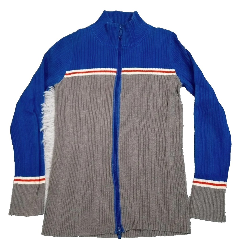 Vintage Eddie Bauer Ribbed Full-Zip Sweater Colorblock Blue Women's M